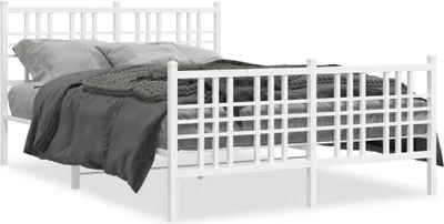 Produktbild von Design Bettgestell mit Kopf- und Fußteil Metall Weiß 137x190 cm, Klassische Betten 2024 Neu