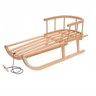 Imagen del producto de Trineo de madera con respaldo para niños, con cuerda de tiro, diseño clásico, 88 cm, ideal para el invierno. Modelo: 10288