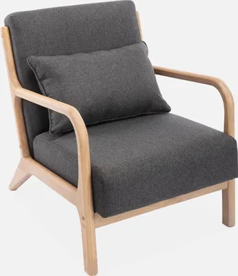 Immagine prodotto di Poltrona scandinava in legno e tessuto con braccioli, Grigio scuro