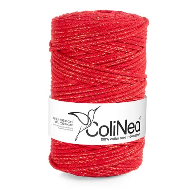 Produktbild von Baumwollkordel Geflochtene Baumwollschnur Baumwollkernschnur Für Makramee Makramee-Seil Bastelkordel 5mm 100m rot mit Goldfaden DIY ColiNea