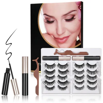 Productafbeelding van Magnetische wimpers, 10 paar, met eyeliner en clip, 3D wimperset voor make-up