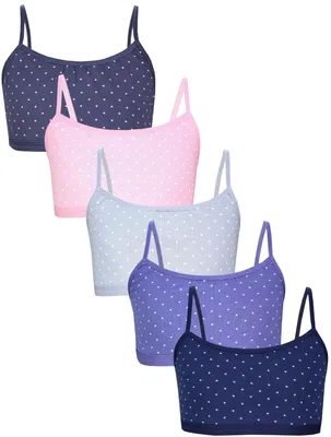 Produktbild von TupTam Mädchen Bustier mit Spaghettiträger 5er Pack, Farbe: Herzchen Jeansblau Rosa Dunkelblau Graphite Grau, Größe: 164-170