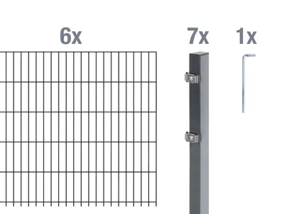 Obrázek produktu pro Plot z dvojitého pletiva Alberts, výška 80 cm, délka 12 m, kompletní plotová souprava k zabetonování, antracit, sloupky 60x40 mm