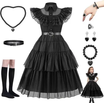 Produktbild von Karnevalskostüm für Mädchen - Gothic Mittwochskleid für Cosplay und Halloween Partys