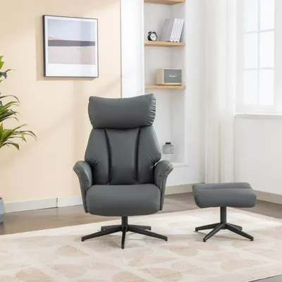 Produktbild von Happy Home Relaxsessel mit Hocker gepolsterter Ruhesessel ergonomisch mit verstellbarer Rückenlehne und 360 Grad Drehfunktion für Wohnzimmer