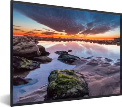 Produktbild von MuchoWow® Gerahmtes Poster Felsen - Wasser - Natur 80x60 cm - Poster mit Schwarzem Bilderrahmen Wandposter Rahmen Foto Bilder - Schwarzem - Mit Gestell