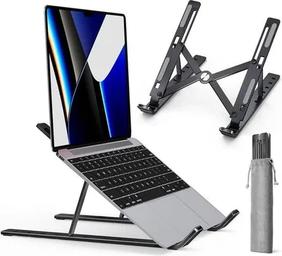 Immagine prodotto di Supporto rialzato in alluminio per laptop, regolabile in 6 livelli di altezza, portatile, ventilato, per notebook da 10-15,6 pollici, nero