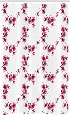 Produktbild von ABAKUHAUS rot-Weiss Schmaler Duschvorhang, Petal Blumen Ethnic, Badezimmer Deko Set aus Stoff mit Haken, 120 x 180 cm, Fuchsia Weiß