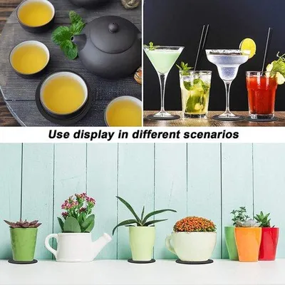Productafbeelding van Antislip siliconen onderzetters - set van 6 - zwart - voor glazen en kopjes - bar accessoires - tafelbeschermers.