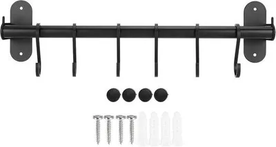 Produktbild von Famanu Wandregal Küchenorganizer mit 6 Haken - Schwarz