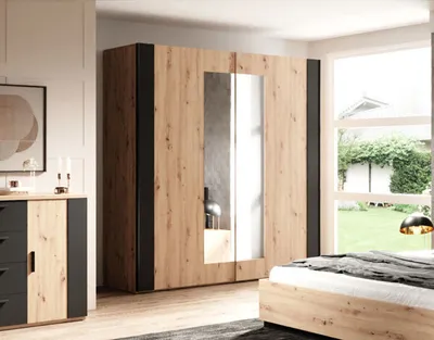 Image de Armoire à portes coulissantes Sigma, 200 x 64 x 213 cm, chêne artisan noir