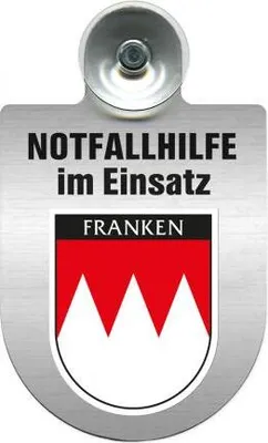 Produktbild von Einsatzschild mit Saugnapf - Notfallhilfe im Einsatz - incl. Regionenwappen 393828 Color - Region Franken