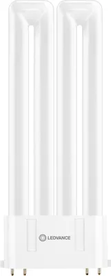 A studio shot of a white LED light bulb with two tubes.