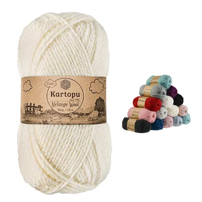 100g Strickgarn Kartopu Melange Wool Strickwolle Häkelgarn naturweiß