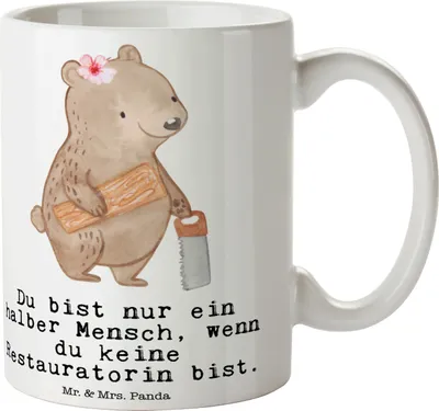 Produktbild von Mr. & Mrs. Panda Tasse Restauratorin Herz - Weiß - Geschenk, Becher, Henkelpott, Kaffeetasse, haferl, Kaffeebecher