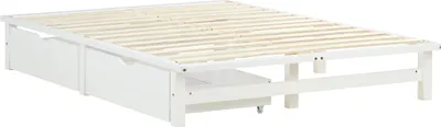 Produktbild von Homestyle4u Holzbett 140x200 mit Lattenrost mit Bettkasten 2er Set Strauraum Schublade Bettgestell Weiß Kiefer Massivholz Palettenbett Doppelbett