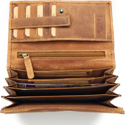 Produktbild von Jockey Club echt Leder Damen Geldbörse lang Hunterleder Jockey Club Toro vintage cognac braun mit RFID Schutz