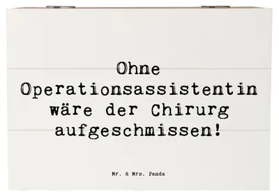 Produktbild von Mr. & Mrs. Panda Holzbox Spruch Operationsassistentin Wichtigkeit 22 x 15 cm - Weiß - Geschenk, Schatulle, fotobox, Gesundheit, Holztruhe, Beruf, Patientenversorgung