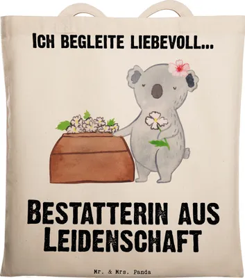 Produktbild von Mr. & Mrs. Panda Tote Bag Bestatterin Leidenschaft - Transparent - Geschenk, Tasche, Jutebeutel, Shopping, Beutel, Laptoptasche