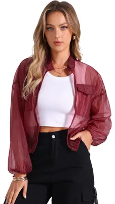Image de Veste bomber transparente - Manches longues - Bordeaux