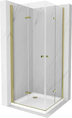 Produktbild von Mexen Lima Duo klappbare Duschkabine 100 x 100 cm, Transparent, Gold + Duschwanne Flat - 856-100-100-50-02-4010G