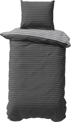 Produktbild von Bettwäsche 135x200 cm Baumwolle Anthrazit Grau gestreift Stripe Damast Bettbezug PolyBaumwolle Wendebettwäsche