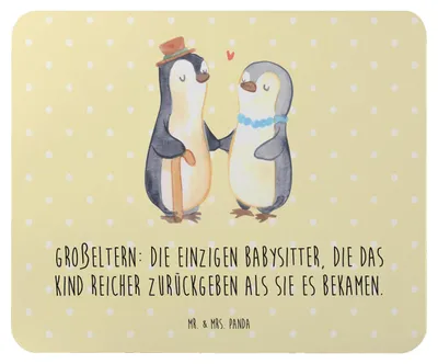 Produktbild von Mr. & Mrs. Panda Mousepad Großeltern Babysitter - Gelb Pastell - Geschenk, Großmutter, mausteppich, mousematte, handgemacht, Mauspad, Lustige Sprüche, Geschenkideen