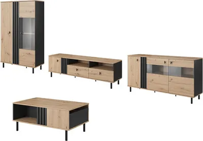 Produktbild von Wohnzimmer-Set Maidstone Wohnwand 4teilig sand grange eiche anthrazit