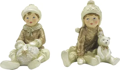 Produktbild von Clayre & Eef Figur 2-er Set Kinder 9 cm Beige Goldfarbig Kunststoff