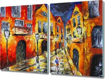 Produktbild von Coloray Hackbrett Kochplattenabdeckung Herdabdeckplatte 2x40x52 cm Schneidebrett Küchenbrett - Stadtstraße Nacht