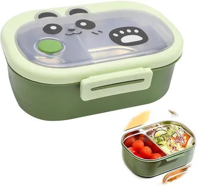 Image de Boîte à lunch double en acier inoxydable pour enfants, boîte à bento avec motif panda