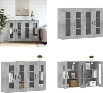 Produktbild von vidaXL Wandschränke 2 Stk. Betongrau Holzwerkstoff - Wandschrank - Wandschränke - Schrank - Lagerschrank