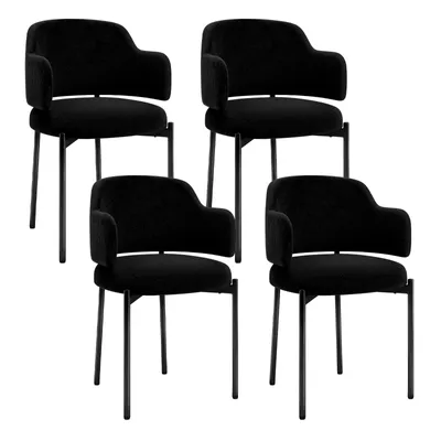 Produktbild von Puluomis Esszimmerstühle 4er Set Küchenstühle Küchenstühle Polsterstuhl mit gebogene Rücklehne und Armlehne, Boucle schwarz