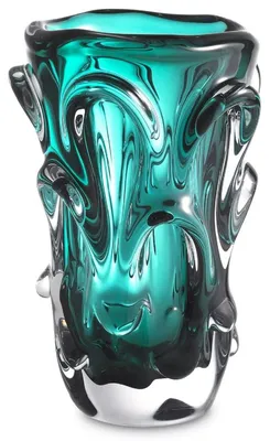 Image de Casa Padrino Luxury Glass Vase Turquoise Ø 20 x H. 31 cm - Vase à fleurs déco moderne - Accessoires déco - Luxury Collection