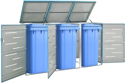 Zdjęcie produktu dla Pojemnik na kontenery na odpady, pojemnik na śmieci, obudowa na kontenery na odpady, kontener na odpady, wymiary: 207 x 77,5 x 115 cm, stal nierdzewna