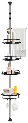 Produktbild von Teleskop Eckregal Badewanne und Dusche - Badezimmerregal - Ohne Bohren - 4 Ebenen - Verstellbar 105–310 cm - Freistehend Kunststoff - Schwarz