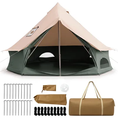 Produktbild von COSTWAY Glockenzelt φ3x2m, Jurten Zelt mit Ofenöffnung, Netzfenstern & Türen, belüftetes Campingzelt für 2-4 Personen, für Familiencamping