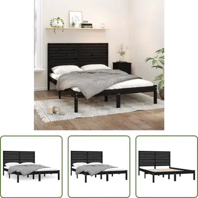Produktbild von The Living Store Massivholzbett Schwarz 150x200 cm