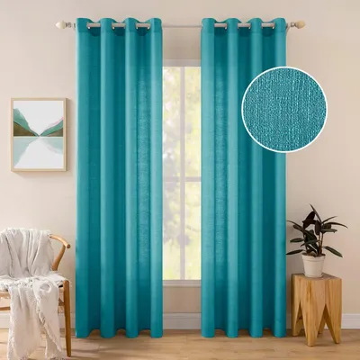 Voile-Vorhang-Set 2er, 215x140 cm, Ösen, transparent, Seeblau
