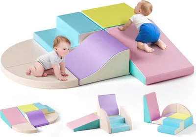 Image de Blocs en mousse pour enfants - Ensemble de jeu de 6 pièces - Mousse souple - Revêtement en similicuir lavable - Pour grimper et ramper - Blanc