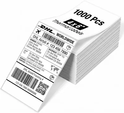 Imagen del producto de Etiquetas térmicas Roxlin 1000, tamaño 100x150 mm – Resistentes al agua y al desgarro – Compatibles con impresoras MUNBYN, Zebra, Rollo y otras