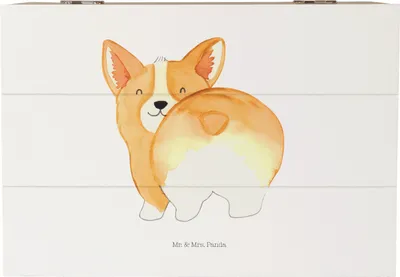 Produktbild von Mr. & Mrs. Panda Geschenkbox Corgi Po 22 x 15 cm - Weiß - Geschenk, Motivation, Hund, Box, Aufbewahrungsbox aus Holz, Niedlich, Spruch, Sprüche, Corgie, schatztruhe