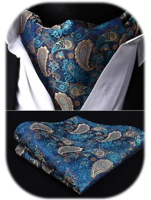 Productafbeelding van Sjaal voor heren, paisley patroon, Ascot sjaal, groen en goud, one size