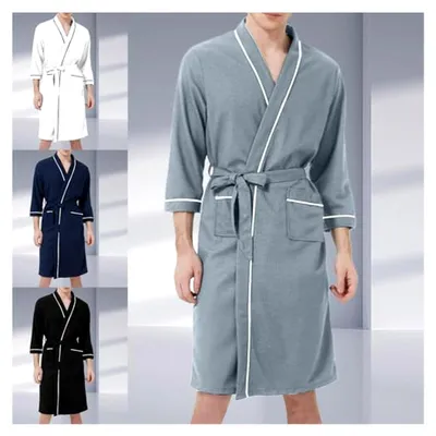 Produktbild von Sommerlicher Herrenbademantel aus Modal – Große Größen mit Gürtel, leichter Kimono als Reisebademantel, angenehme Nachtwäsche und Saunamantel