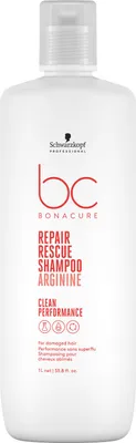 A white bottle of Schwarzkopf Professional BC Bonacure Repair Rescue Shampoo Arginine.