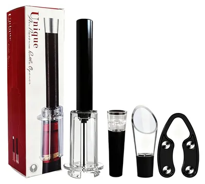 4-in-1 Wijnopenerset, Korkenzieher mit Kapselschneider, Ausgießer, Vakuumstopfen
