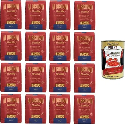 Produktbild von Barilla Al Bronzo Pasta Fusilloni Bronze Gezogene Pasta Rohe Verarbeitungsmethode 16 x 500gr + Italian Gourmet polpa 400g