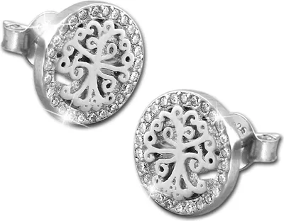 Produktbild von SilberDream weiß Ohrringe Lebensbaum Zirkonia 925 Silber Ohrstecker GSO472W