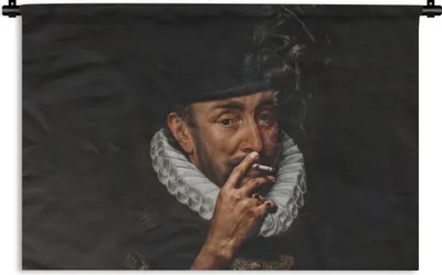 Produktbild von MuchoWow® Wandteppich Wandbehang Wilhelm von Oranien - Adriaen Thomasz - Zigaretten 120x80 cm Tapisserie Dekoration Wandtuch - Wanddekorationen - Wandtücher