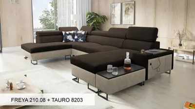 Produktbild von XXL Sofa Eckcouch U-Form MELODIE VI - BRAUN FREYA 210.08 + TAURO 8203
